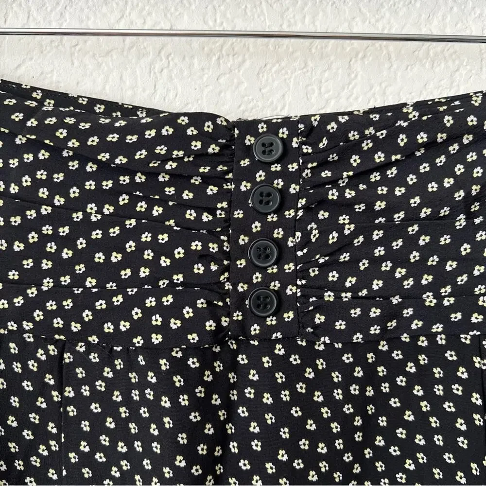 Club Monaco black yellow daisy print silk mini skirt pockets